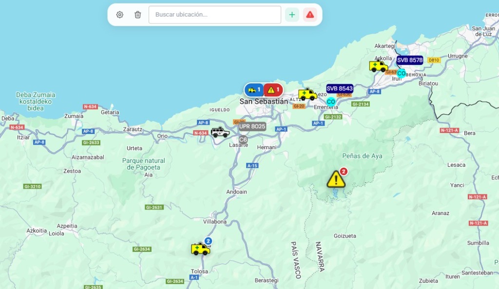 Mapa operativo de emergencias SmartDispatch en tiempo real